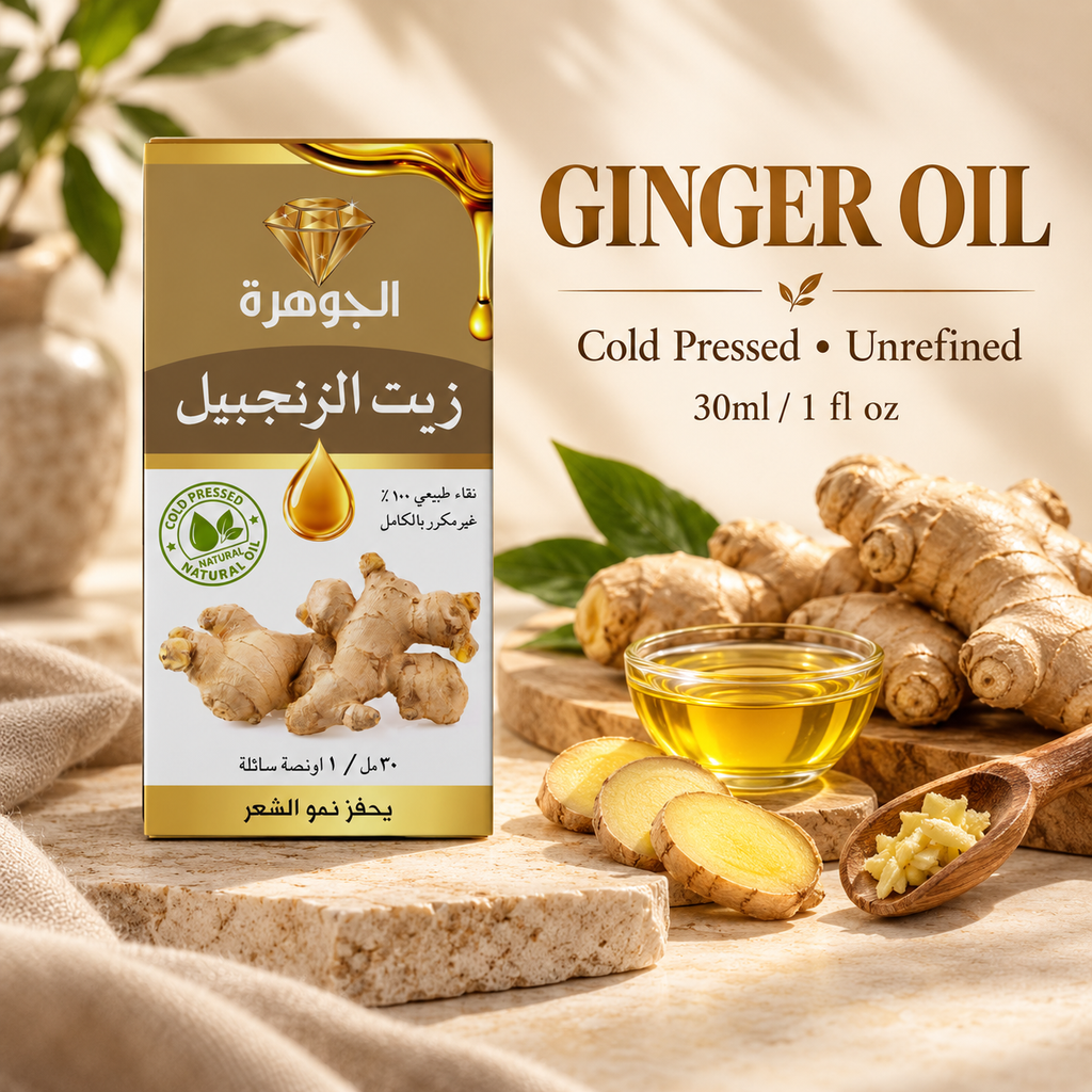 Al Johra Ginger Oil 30ml premium promotional product image with ginger roots