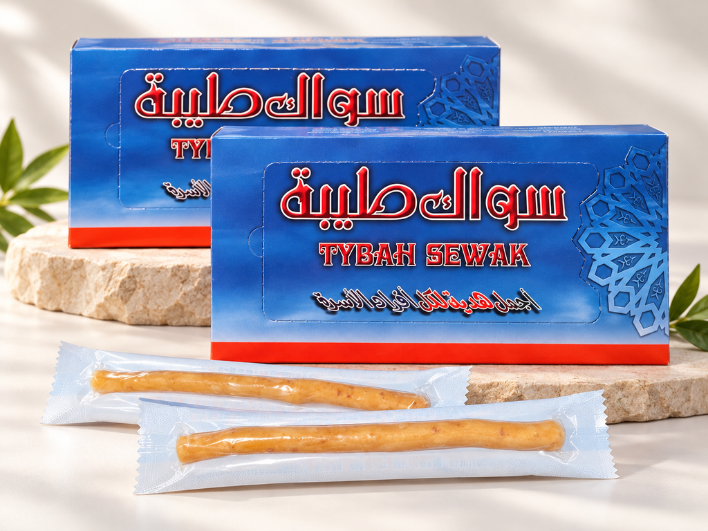 Tybah Sewak natural Miswak boxes with individually packed Salvadora persica sticks