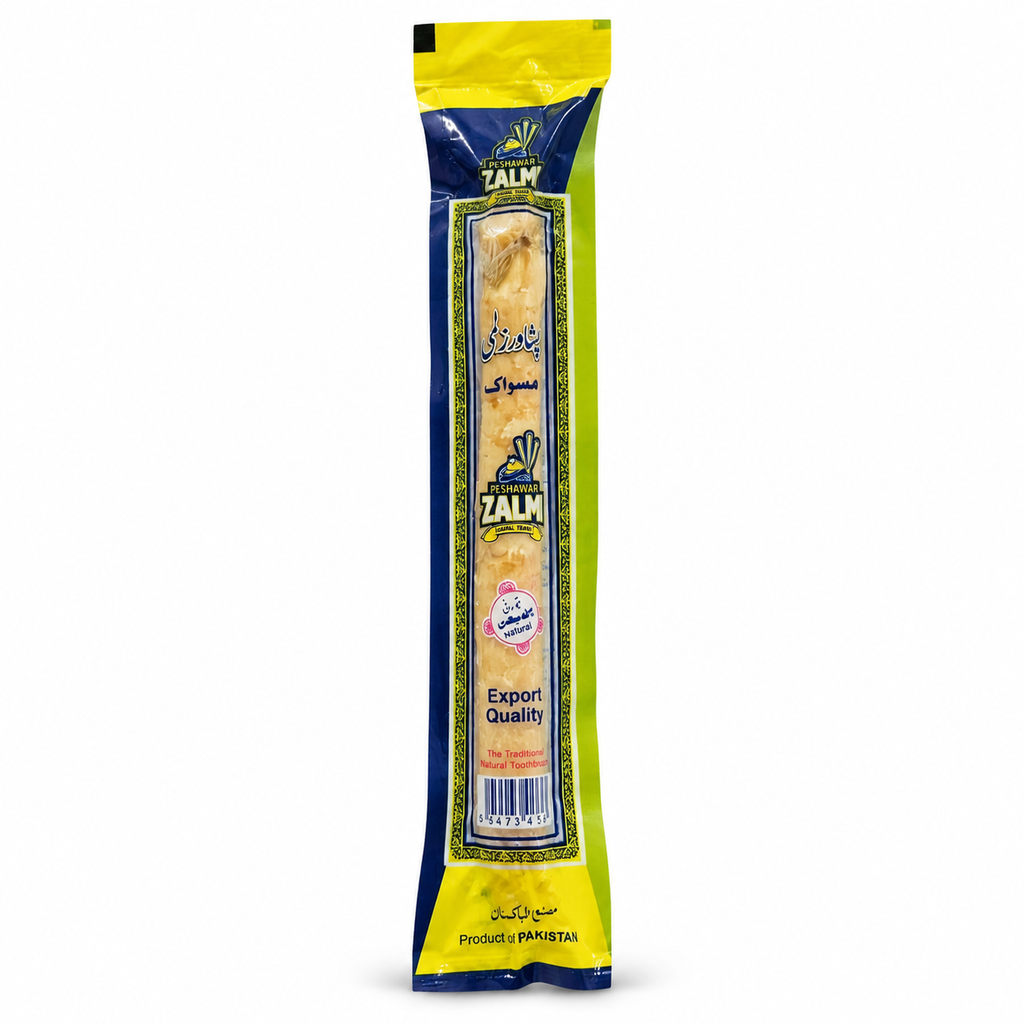 Individually wrapped Peshawar Zalmi natural Miswak stick with Export Quality packaging