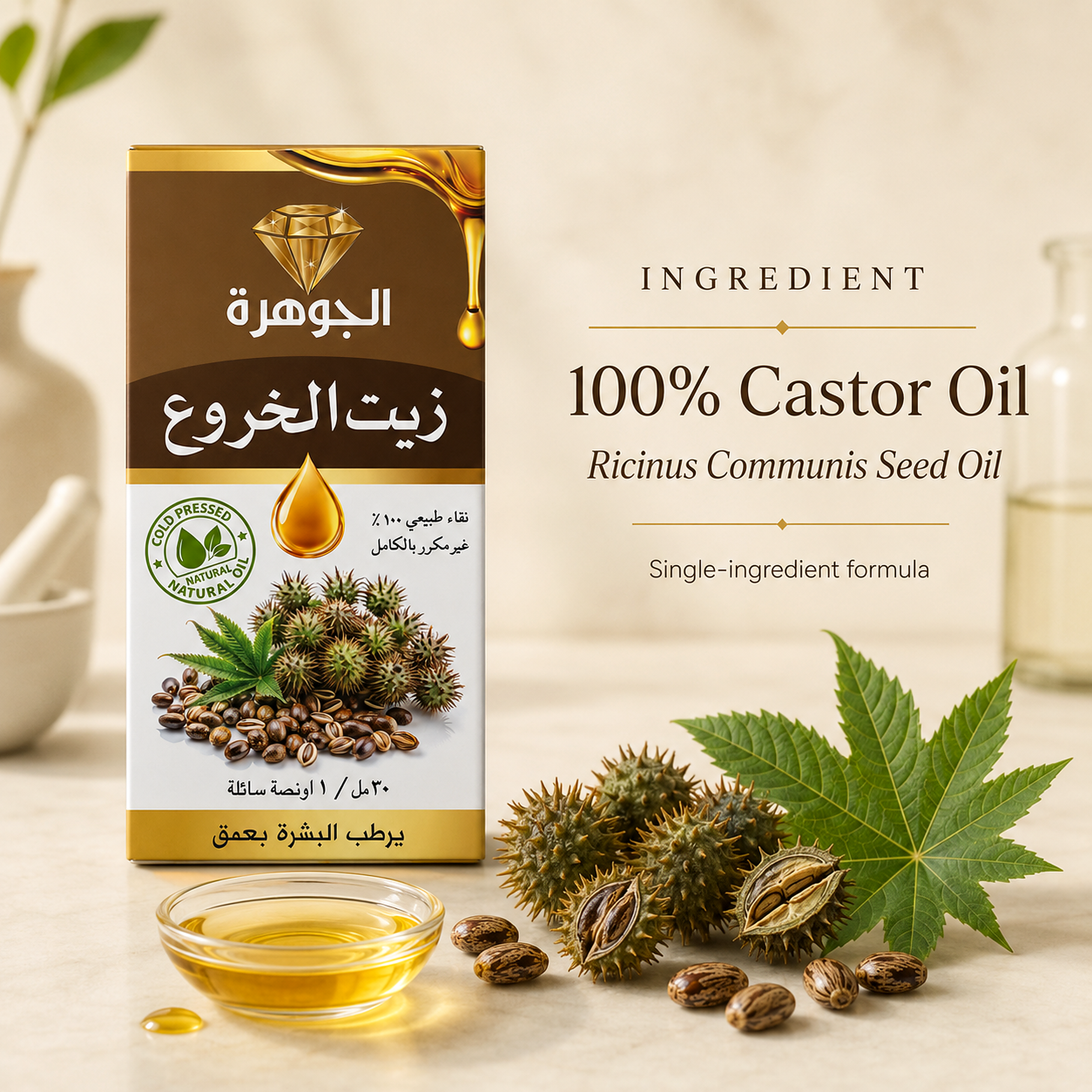 Al Johra Pure Castor Oil – Cold Pressed & Unrefined – 30ml