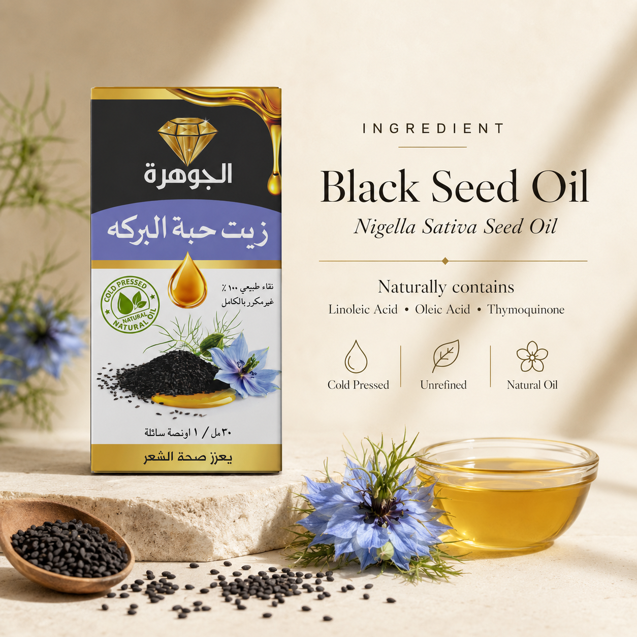 Al Johra Black Seed Oil – Cold Pressed & Unrefined – 30ml