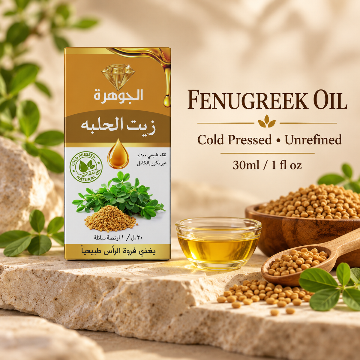 Fenugreek Oil 30ml cold pressed unrefined Al Johra premium product image