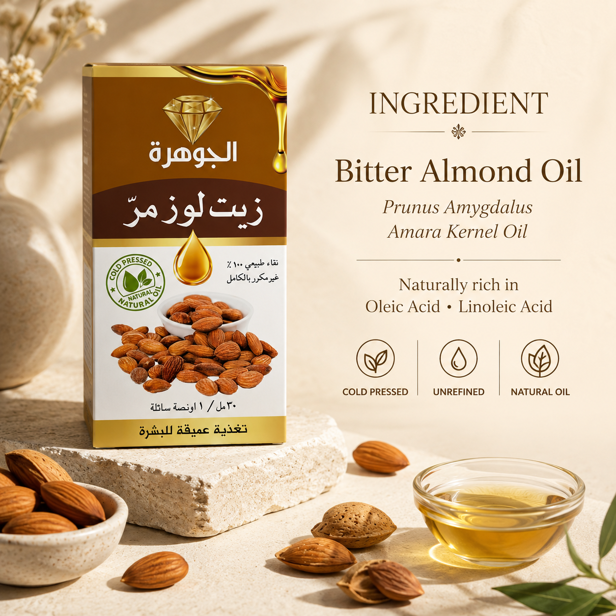 Al Johra Bitter Almond Oil – Cold Pressed & Unrefined – 30ml